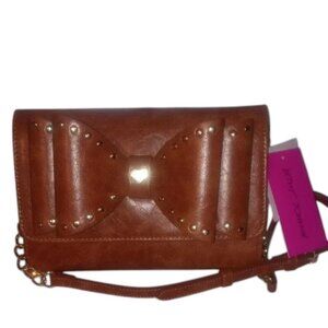Betsey Johnson Brown Bow Accent Crossbody Bag